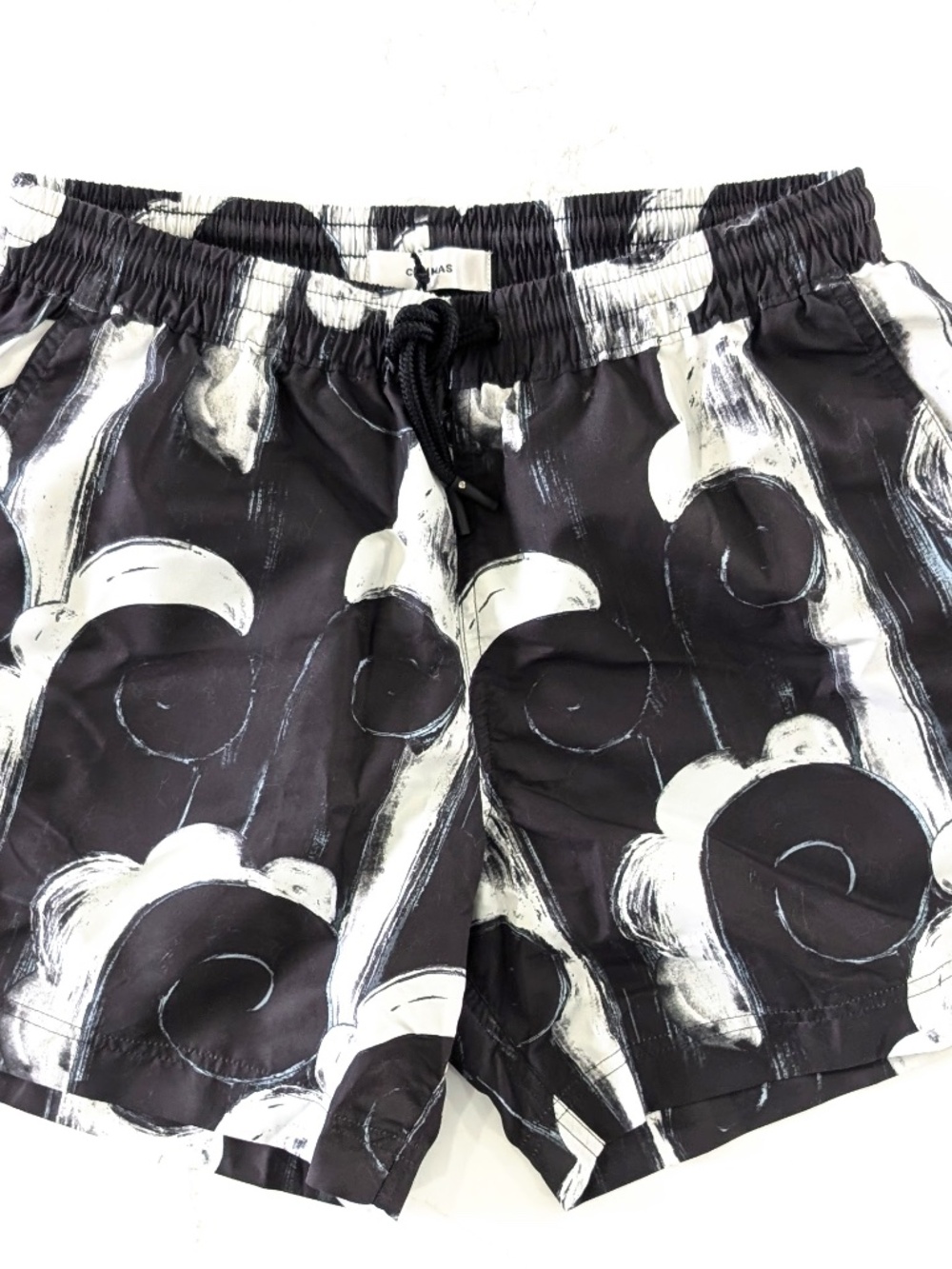 COMMAS Mens Classic Swim Shorts S NWT Black White Abstract Print Luxury Resort